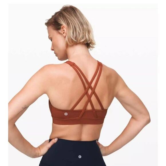 Lululemon Energy High Neck Rustic Clay Sz 4 Crossover Gym Workout Sports Bra - Picture 2 of 8